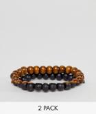 Asos Design Beaded Bracelet Pack In Black And Brown