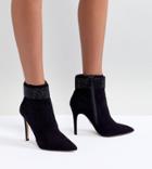 Lipsy Faux Suede Boot With Embellished Ankle Strap Detail - Black