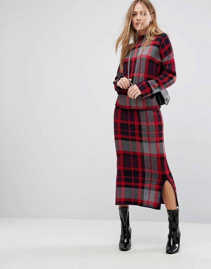 Warehouse Knitted Oversized Check Midi Skirt - Multi