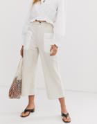Asos White Contrast Patch Pocket Wide Leg Jean-cream