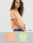 New Look Organic Crop Tee 2 Pack In Coral/green - Multi