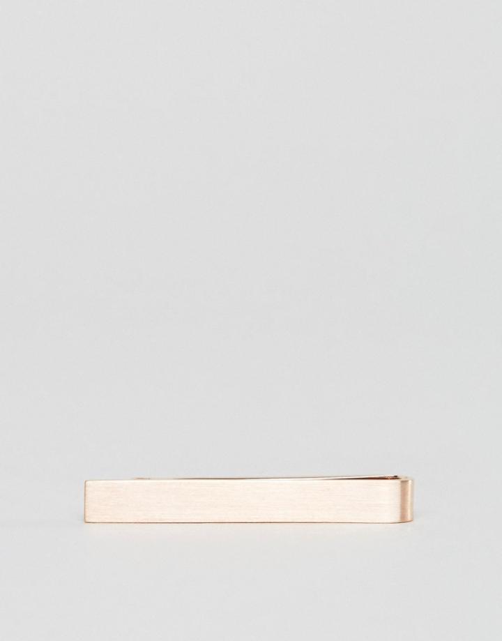 Asos Slim Fit Tie Bar In Brushed Rose Gold - Gold