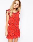 Pepe Jeans Printed Dress With Frill Sleeves - White