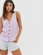Asos Design Button Through Tank In Crinkle - Purple