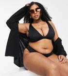 Asos Design Curve Mix And Match Deep Band Plunge Bikini Top In Black