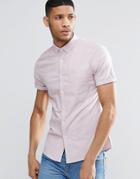 Asos Skinny Oxford Shirt In Dusty Pink With Short Sleeves - Dusty Pink