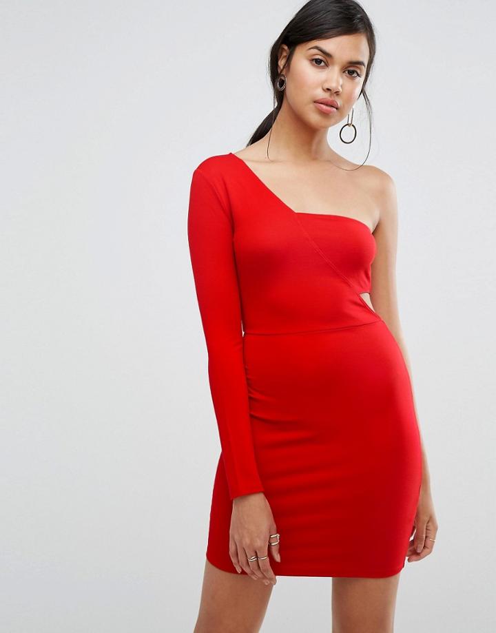 Ivyrevel One Sleeve Mini Dress With Insert Crop Top-red