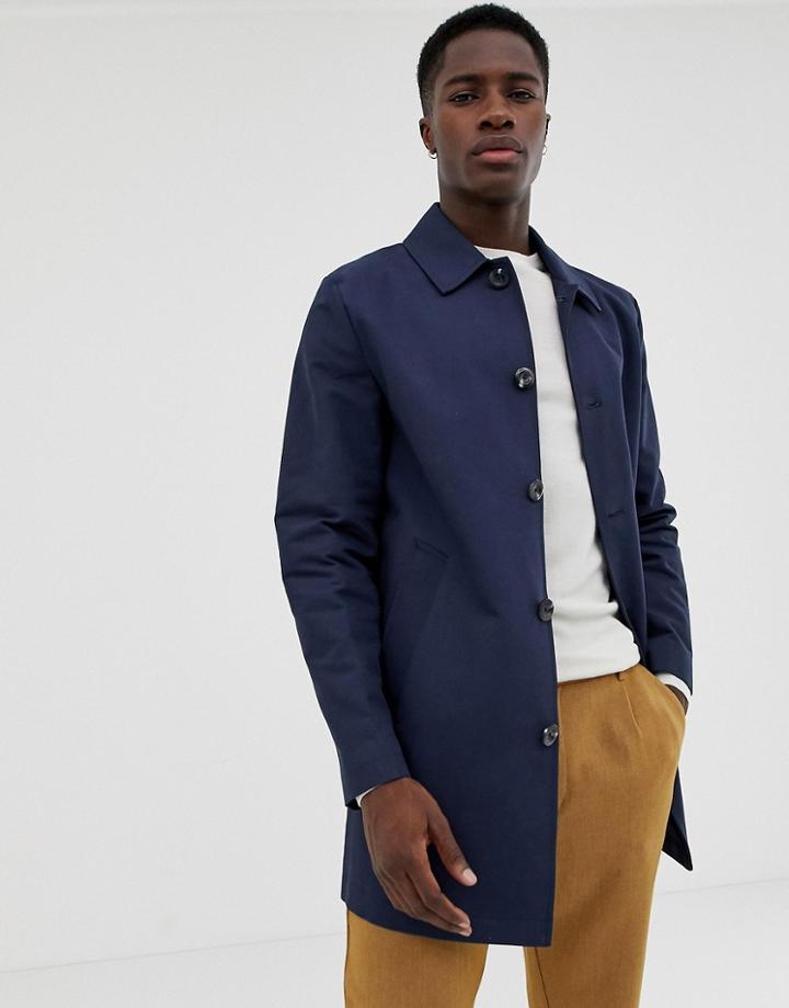 Asos Design Shower Resistant Single Breasted Trench In Navy