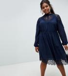 Junarose Lace High Neck Boho Dress - Navy