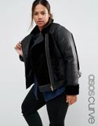 Asos Curve Faux Leather Biker Jacket With Fur Panels - Black
