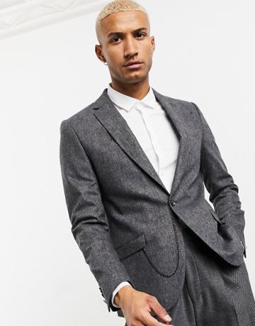 Shelby & Sons Slim Suit Jacket In Gray Tweed With Pocket Chain-grey