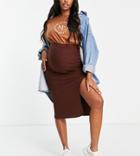 Topshop Maternity Ruche Side Skirt In Brown