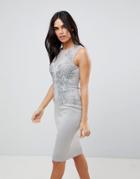 Ax Paris Applique Detial Scuba Bodycon Dress - Green