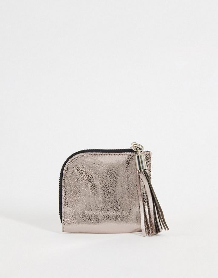 French Connection Metallic Coin Purse In Pewter-gray
