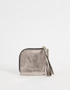 French Connection Metallic Coin Purse In Pewter-gray