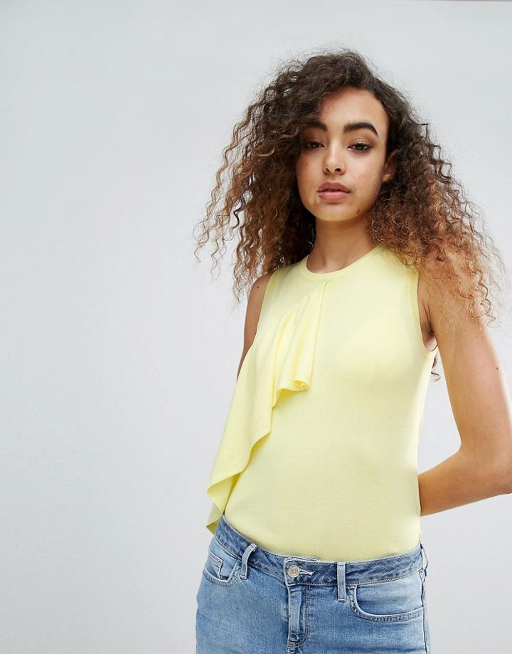 Warehouse Ruffle Front Top - Yellow