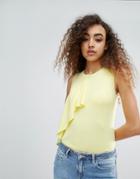 Warehouse Ruffle Front Top - Yellow