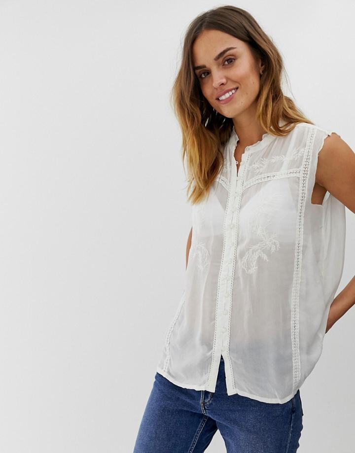 Naf Naf Sleeveles Laced Shirt - White