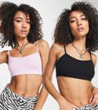 Only Exclusive 2-pack Cropped Scoop Neck Tops In Black And Lilac-multi