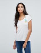Brave Soul Shake T Shirt With Cactus Badge - White