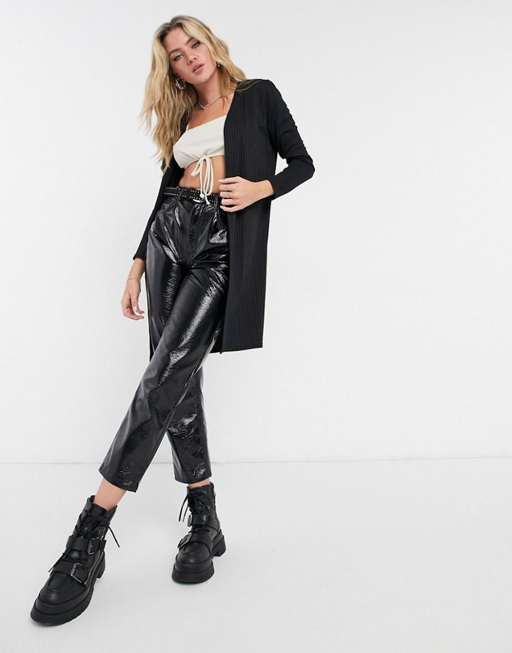 Topshop Set Skinny Ribbed Cardigan In Black