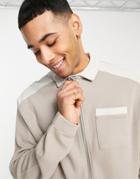 Asos Design Zip Through Jersey Jacket With Color Block In Brown