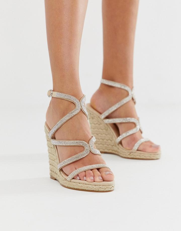 Office Honeydew Silver Embellished Espadrille Wedges - Pink