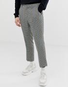 Asos Design Slim Crop Smart Pants In Gray Micro Check With Blue Stripe - Gray