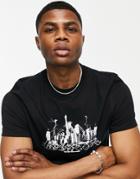 Asos Design T-shirt In Black Organic Cotton With Skyline City Print