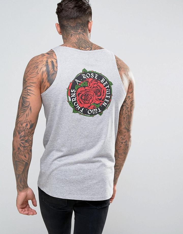 Asos Longline Tank With Rose Print - Gray