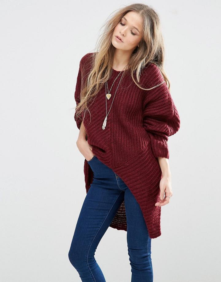 Qed London Oversized Cable Knit Sweater - Red