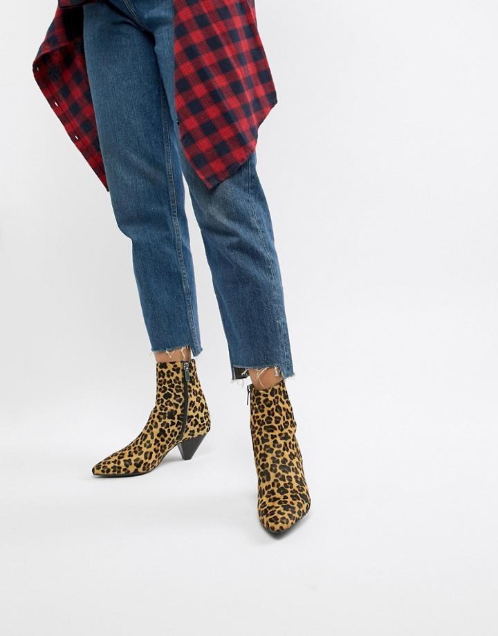 Bronx Leopard Print Pony Pointed Heeled Ankle Boots - Multi