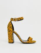 New Look Block Heeled Sandal In Cheetah Print - Yellow