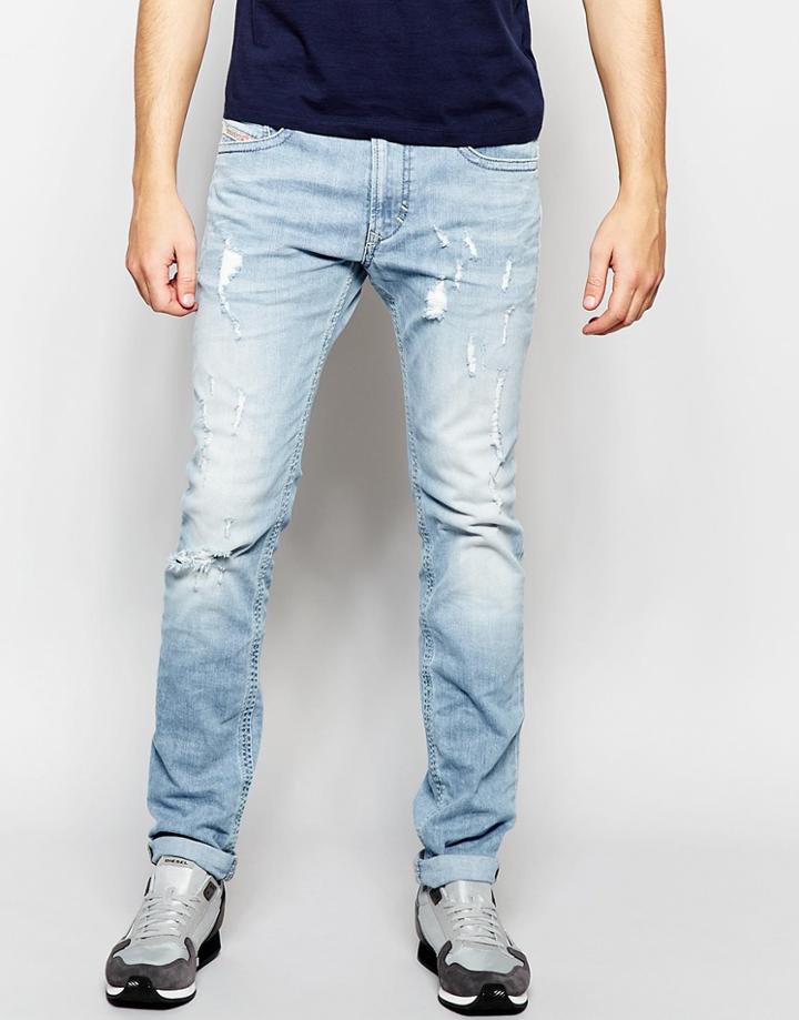 Diesel Jeans Thavar 849e Slim Fit Stretch Light Distressed Wash - Light Distressed