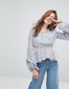 Willow And Paige Wrap Front Blouse With Exaggerated Sleeves - Green