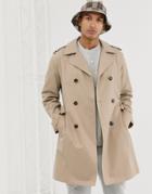 Asos Design Double Breasted Trench Coat-stone