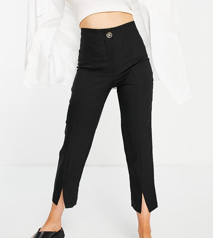 River Island Petite Front Slit Cigarette Pants In Black