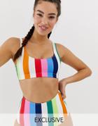 Monki Strappy Bikini Top In Rainbow Print - Multi