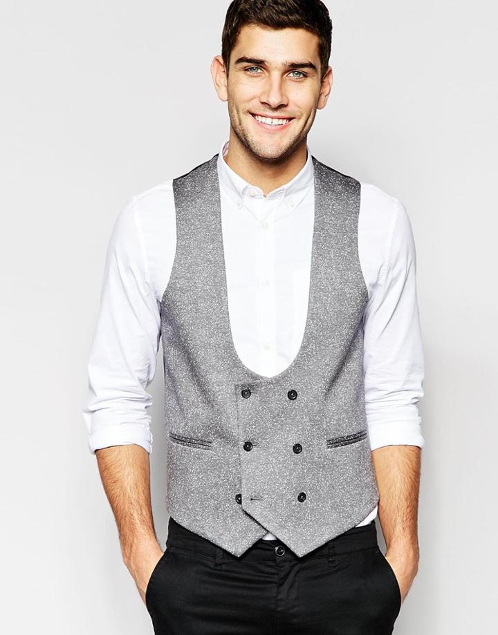 Asos Waistcoat In Jersey Fleck - Gray