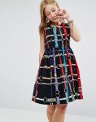 Love Moschino All Over Belt Print Skater Dress - Black