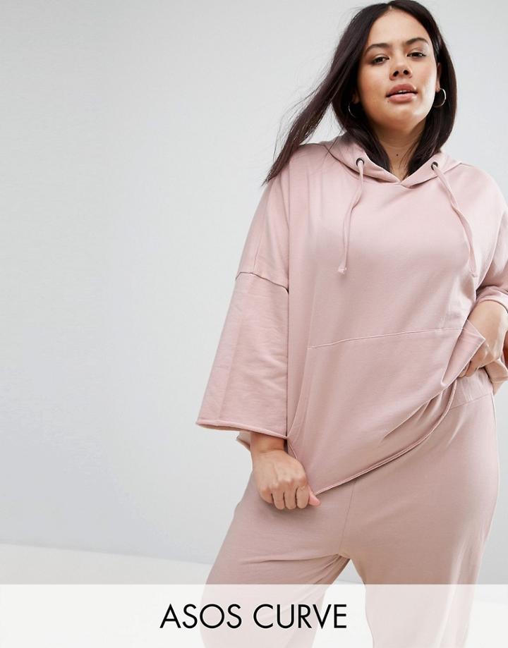 Asos Curve Raw Edge Hoodie - Pink