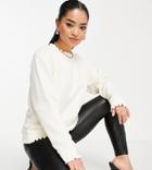 Topshop Petite Frill Neck Sweat In Off White