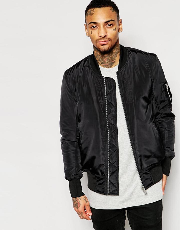 Asos Bomber With Ma1 Pocket In Black - Black