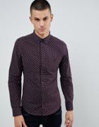Burton Menswear Oxford Shirt In Burgundy Micro Check - Red