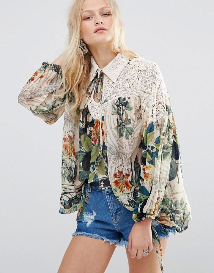 Hazel Lace Panel Printed Blouse - Multi