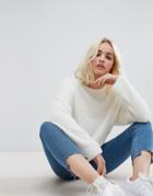 Asos Cropped Sweater In Fluffy Knit And Wide Sleeve - Cream