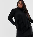 John Zack Plus High Neck Ruched Mini Dress In Black - Black