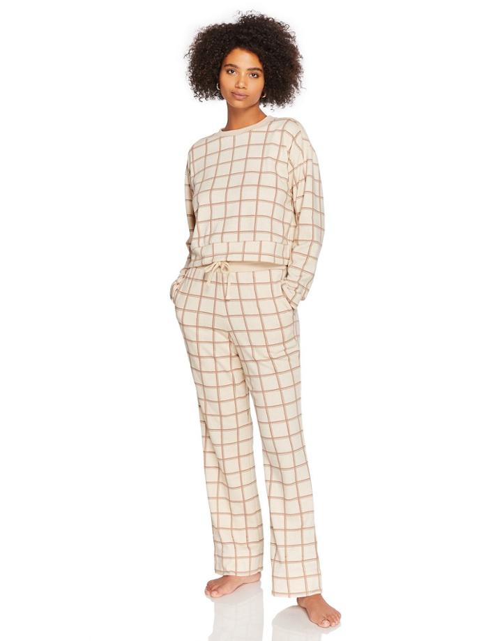 Steele Plaid Sweatpants In Ecru - Part Of A Set-white