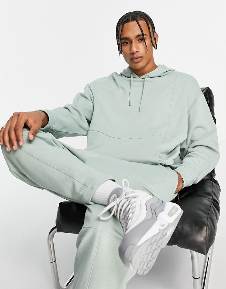 Asos Design Oversized Hoodie With Panel Detail In Washed Green - Part Of A Set