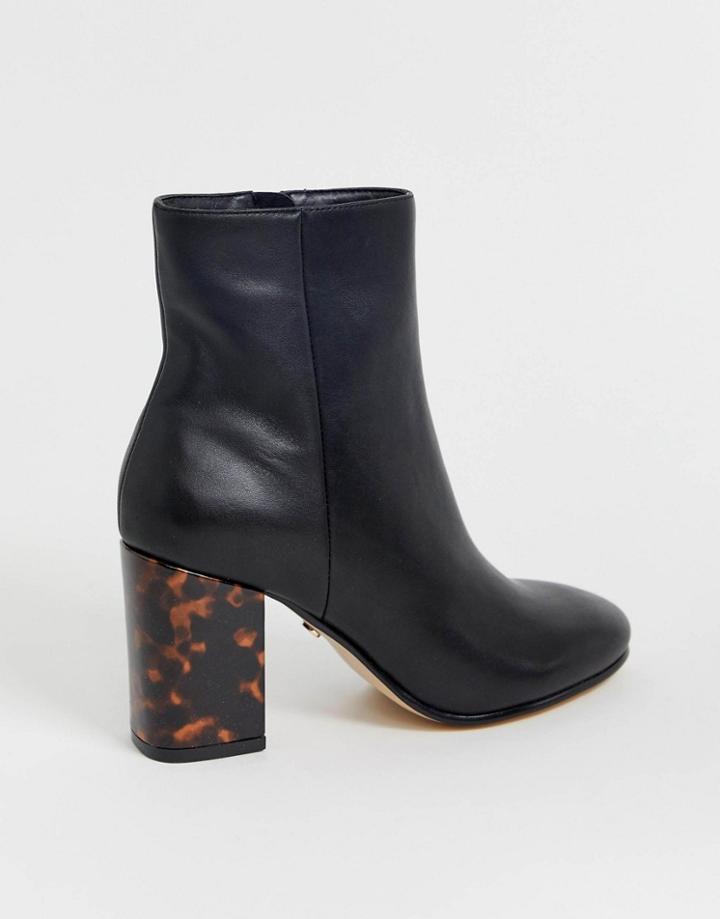 Office Aima Mid Heeled Ankle Boots With Tortoise Print Contrast Heel In Black
